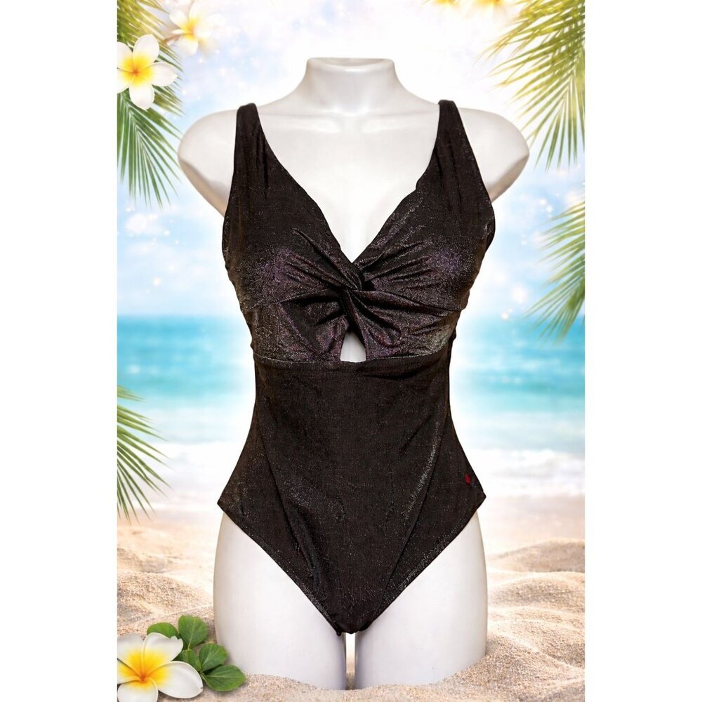 Robert Graham Swimsuit One Piece Women's Size 8 Black Metallic Sleek Designer